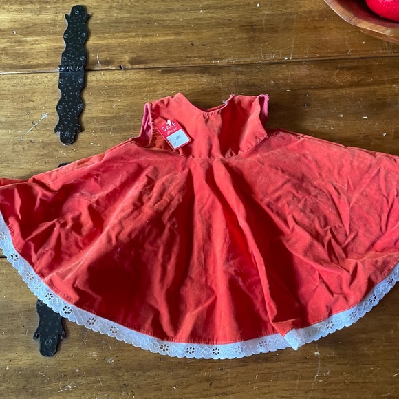 Vintage 70s 80s Lot Of 2 Baby Girl Cotton Velvet Dresses Red Orange 24 Mo 2T - Picture 2 of 10
